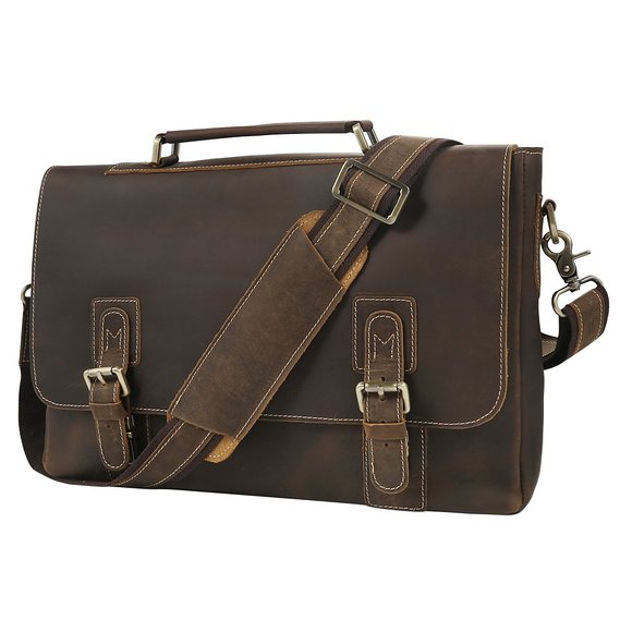 Smriti Vintage Real Leather Laptop Messenger Bag Satchel Briefcase - Brown