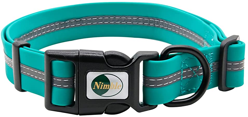 NIMBLE Dog Collar Waterproof Pet Collars Anti-Odor Durable Adjustable PVC & Polyester Soft with Reflective Cloth Stripe Basic Dog Collars S/M/L Sizes (Large (15.35”-24.8”inches), Emerald Green)