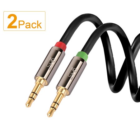 Super HD 3.5mm Aux Stereo Audio Cable Tangle-Free Slim Cable Male Type Compatible for Car,Stereo Audio Devices,PC,Tablets,Smartphones and MP3 players -24K Gold Plated Step Down Design Metal Connectors with High Purity Oxygen Free Copper Conductor -2Feet-2Pack