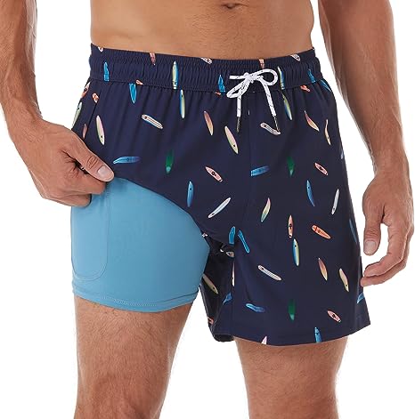 BRISIRA Mens Swim Trunks Swim Shorts Quick Dry 5 inch Inseam Beach Shorts with Compression Liner and Zipper Pocket