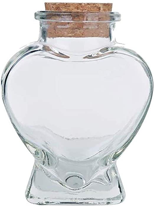 Heart Shaped Glass Jar Favor Bottle with Cork, 3-1/4-Inch