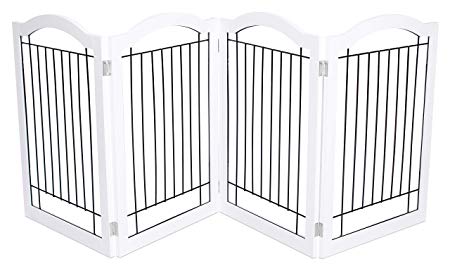 Internet’s Best Wire Dog Gate with Arched Top | 4 Panel | 30 Inch Tall Pet Puppy Safety Fence | Fully Assembled | Durable MDF | Folding Z Shape Indoor Doorway Hall Stairs Free Standing | White