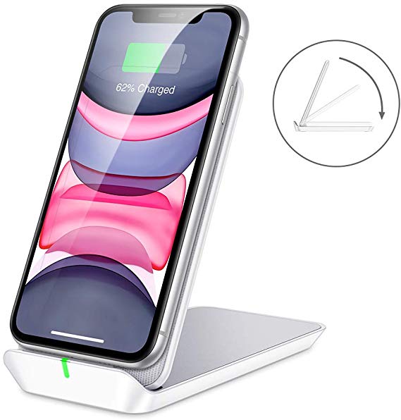 ESR Wireless Charger Foldable[7.5W/10W], Shift Fast Wireless Charging Stand & Pad, Compatible with Galaxy S10/S10 /S10e/Note10/10 /9, iPhone 11 Pro/11 Pro Max/11/Xs Max/Xs/XR,(No Adapter), White