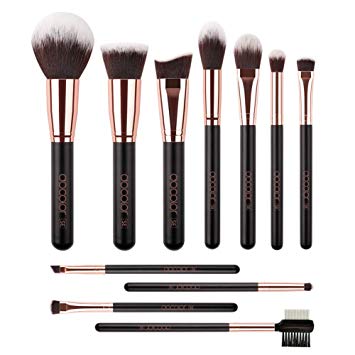 Docolor Makeup Brushes，11 Pieces SE Series Makeup Brushes Set Professional Face Powder Foundation Blending Contour Highlight Eye Shadow Make Up Brushes Kit (Black/Golden)