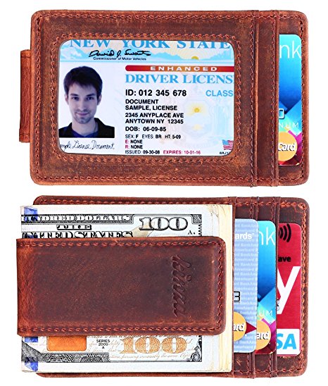 Money Clip, Front Pocket Wallet, Leather RFID Blocking Strong Magnet thin Wallet