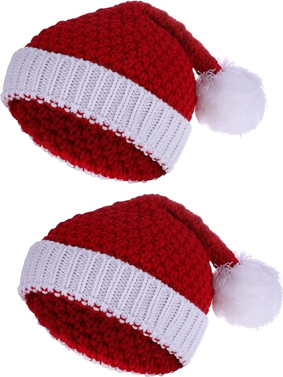 Pangda 2 Pieces Christmas Beanie Winter Knitted Hat Crochet Santa Hat for Women and Men
