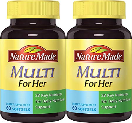 Nature Made Multi for Her, 23 Essential Vitamins & Minerals 60 Softgels (Pack of 2)