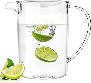 Youngever 2 Quarts Plastic Pitcher With Lid, Clear Wide Plastic Pitcher Great for Iced Tea, Sangria, Lemonade, and More