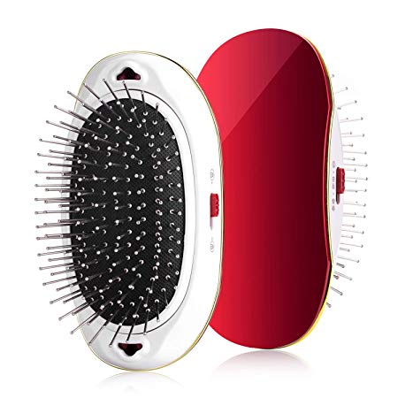 Hair Brush Portable Detangler Hair Brush Electric Mini Negative Ionic Round Hair Brush Vibrating Scalp Massage Brush Detangling Brush …