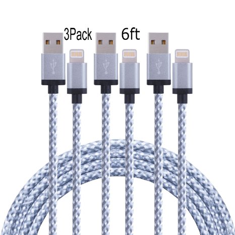 Suplink 3pack 6FT Extra long Cord 8 Pin Lightning to USB Charging Cables for iPhone SE/6/6s/6 plus/6s plus,5c/5s/5,iPad Pro/Air/Mini, iPod Nano/Touch (gray white)