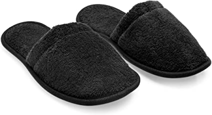 Arus Men's Turkish Terry Cotton Cloth Spa Slippers, One Size Fits Most, Black with Black Sole