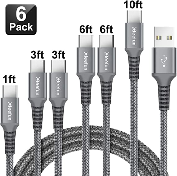 CLEEFUN USB C Cable Fast Charging [6-Pack, 1/3/3/6/6/10 ft], Type C Charger Braided Cord Compatible with Samsung Galaxy S8 S9 S10 Plus, S10e, A71 A70 A51 A50 A40 A30 A20 A10e, Note 10 10  9 8