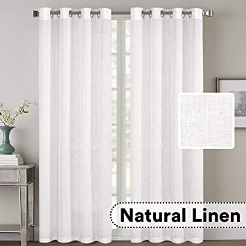 Living Room Linen Curtains Home Decorative Nickel Grommet Curtains Privacy Added Energy Saving Light Filtering Window Treatments Draperies for Bedroom, Pure White, 2 Panels, 52 x 108 - Inch