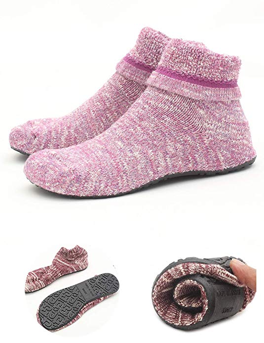 Women Slipper Socks Home Shoes Socks with Soles Rubber Bottom Non Slip Thin Portable Fun Wear