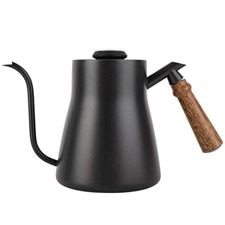 Fdit 850ml Stainless Steel Gooseneck Tea Kettle Drip Over Coffee Kettle Teakettles with Wooden Handle(with Thermometer)