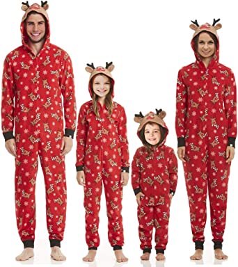 Multitrust Family Matching Christmas Pajamas Set Sleepwear Jumpsuit Hoodie with Hood Matching Holiday PJ's for Family