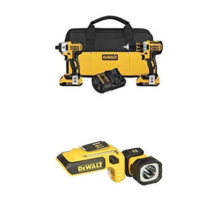 DEWALT DCK281D2 20V Max XR Lithium Ion Brushless Compact Drill/Driver & Impact Driver Combo Kit with 20V Max LED Hand Held Work Light