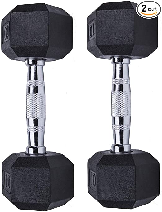 GYMENIST Single Hex Rubber Dumbbell with Metal Handles Exercise Heavy Workout Dumbbells Workout Weights Sold As Singles or Set