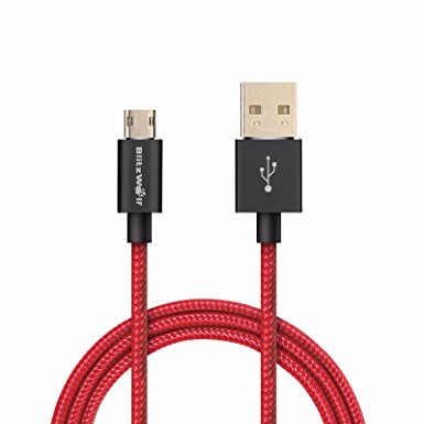 Micro USB Cable Reversible Nylon Braided, BlitzWolf 1m Double Sided Plugable USB Micro B Charger and Data Cord for Android Phone, Samsung Galaxy S6 Edge, Note 5 Edge, HTC M9, Xperia Z3 Z2, Moto X (Red)