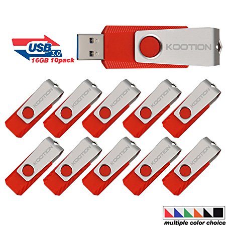 KOOTION USB3.0 16GB 10 Pack USB Flash Drive 10PCS Flash Drive Memory Stick Thumb Drive Pen Drive Red