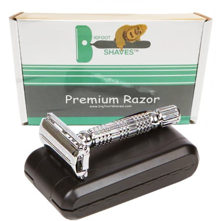 High Quality Butterfly Double Edge Safety Razor Complete Shaving Kit with 11 Stainless Steel Blades and Travel Case Starlight Silver Color
