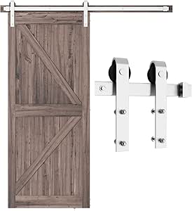 SMARTSTANDARD 6 Feet Brushed Nickel Barn Door Hardware Kit-Heavy Duty Sliding Track-Smoothly and Quietly-Easy to Install-Fit 36" Wide Door Panel (J Shape Hanger)