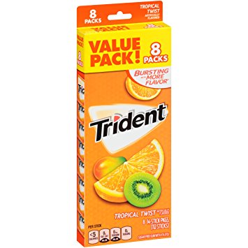 Trident Sugar Free Gum, Tropical Twist, 14 Piece (Box of 8 Packs)