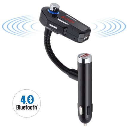 OceanHeart FM25 Bluetooth4.0 FM Transmitter Car Kit Hands-free Built-in Microphone with Double 2.1A USB Charging Port MP3 Music Player, Support Transmission Frequency 88.1-107.9MHz