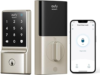 eufy Security WiFi Smart Lock C210, Keyless Entry Door Lock for Front Door, No Bridge Required, Easy Installation, Touchscreen Keypad Deadbolt Lock, App Remote Control, BHMA Certified, Nickle