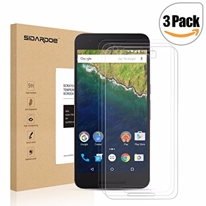 [3-Pack] Nexus 6P Screen Protector, SIDARDOE Tempered Glass Screen Protector for Google Nexus 6P, HD Ultra Clear, 0.26mm 2.5D Round Edge, 9H Anti-Scratch, Anti-Fingerprint