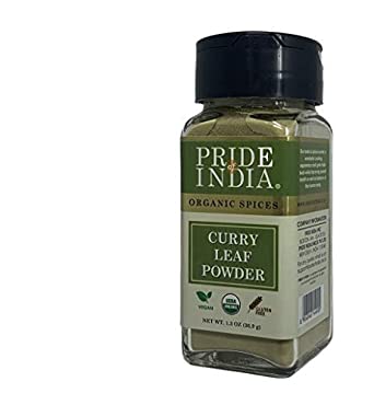 Pride Of India - Organic Curry Leaf Powder Ground - 1.3 oz (36.9 gm) Dual Sifter Jar - Used in Soups, Stews, Chutneys, Pilaf & more