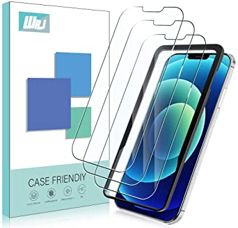 [3-Pack] WRJ Screen Protector for iPhone 12/iPhone 12 Pro (6.1Inch),[Easy Installation Frame] HD Anti-Scratch Anti-Fingerprint No-Bubble 9H Hardness Tempered Glass