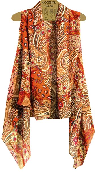 Accents by Lavello Sheer Designer Vest, Brown/Orange Mixed Print