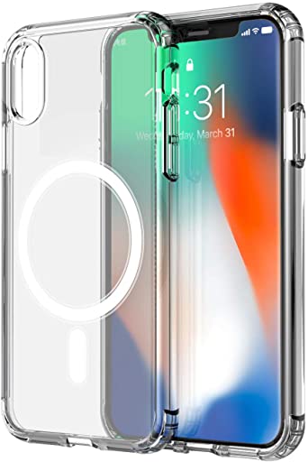 amCase Clear Case with Built-in Magnets Compatible with Mag-Safe, iPhone X/Xs (5.8"), Support Wireless Charging and Magnetic Stand, Strong Magnetic, Shockproof Protective