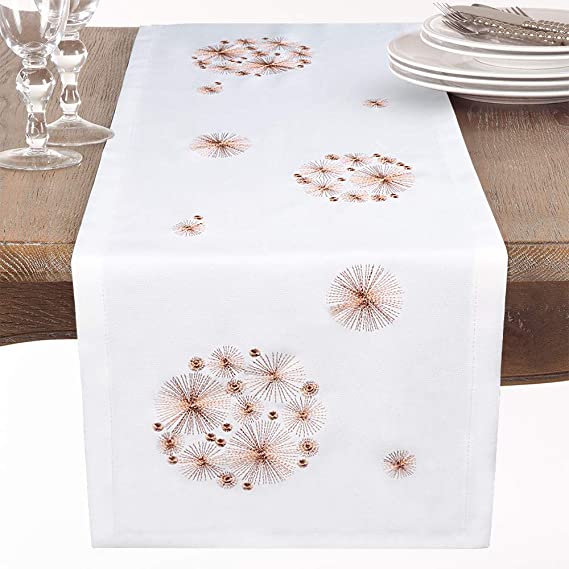 Lahome Embroidery Dandelion Table Runner - 12 x 70 inch Water Resistant Polyester Elegant Table Runner for Farmhouse Party Home Dinning Table Dresser Decoration (Dandelion, 12 x 70 Inch)