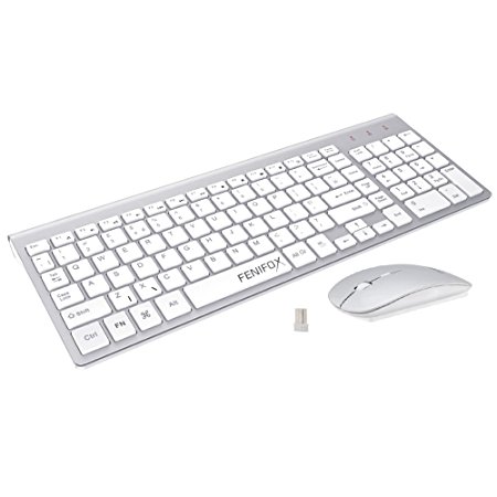 FENIFOX Wireless Keyboard and Mouse Combo with Nano Reciever Whisper-Quiet Typing Ultra Slim Portable for MAC Tablet Computer (Silver)