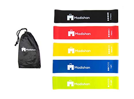 Madishan Exercise Resistance Loop Bands – Set of 5 Workouts Tension Bands – Resistance Band for Glutes and Legs – Elastic Fitness Loop Bands for Physical Training