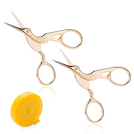 2X Gold Bird Scissors 3.5 Inch Stainless Steel Embroidery Sharp Stork Small Shears Sewing Crafting Art Work Threading Needlework DIY Tools by JINJIAN (Gold)
