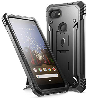 Google Pixel 3a Rugged Case with Kickstand, Poetic Full-Body Dual-Layer Shockproof Protective Cover, Built-in-Screen Protector, Revolution Series, Defender Case for Google Pixel 3a, Black