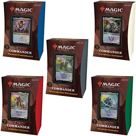 Magic The Gathering Strixhaven Commander Deck Bundle – Includes 1 Silverquill Statement   1 Prismari Performance   1 Witherbloom Witchcraft   1 Lorehold Legacies   1 Quantum Quandrix