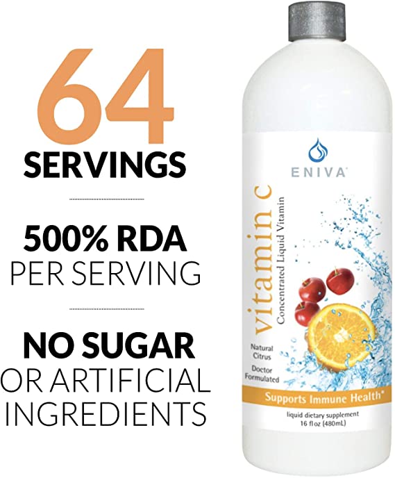 Eniva Liquid Vitamin C | Immune Formula | Orange Citrus Flavor | All Naturally Sourced from Acerola Berries, Oranges, Cranberry, Rosemary | Sugar Free | Low-Carb & Keto Approved | 2 Month Supply