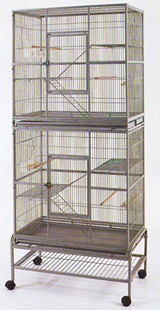 Mcage New Large Double Stackable Wrought Iron Cage with Removable Rolling Stand for Both Small Animal or Bird, Black Vein