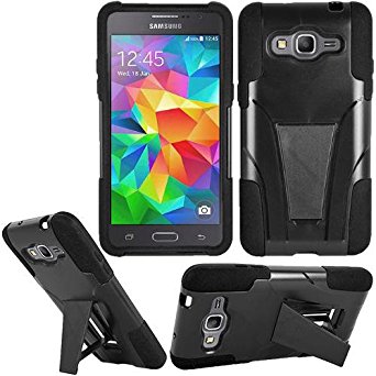 Phone Case for At&t Samsung Go Prime Prepaid Smartphone Black Corner Rugged Cover Stand for Straight Talk Samsung Prepaid Galaxy Grand Prime LTE S920c