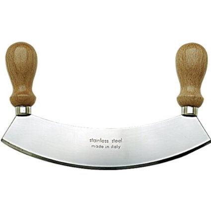 Stainless Steel Rocking Mezzaluna Knife with Wood Handles, 10 Inch