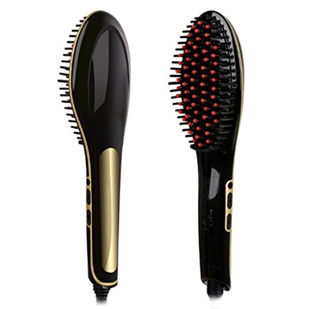 Hair Brush Straightening Brush -Angel Kiss Hair Straightener Electric Heating Ceramic Comb Digital Anion Hair Care, Anti-Scald Effective Detangling Silky Hair Brush Black Nasv