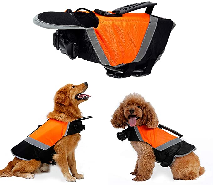 Rantow Dog Life Jacket with Superior Buoyancy & Rescue Handle - High Visibility Float Coat Dog Lifesaver Vest in Beach Pool Boating Safety Swimsuit Preserver (S, Orange)