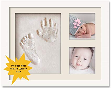 ImpressionMemories Baby Hand and Footprint Picture Frame - Wood Frame Keepsake Kit with Self-Drying Decorative Clay for Baby Handprint & Footprint - Memorable Boy and Girl Gift for Mother's, Father's