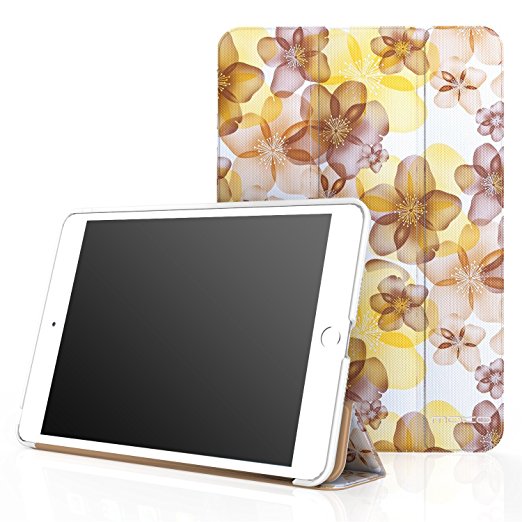 MoKo Case for iPad Mini 4 - Ultra Slim Lightweight Smart-shell Stand Cover Case With Auto Wake / Sleep for Apple iPad Mini 4 (2015 edition) 7.9 inch iOS Tablet, Floral YELLOW