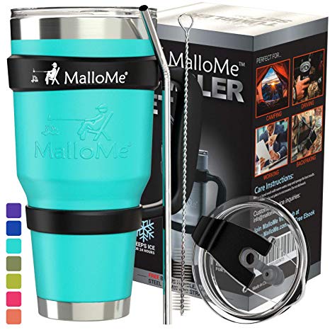 MalloMe Stainless Steel Vacuum Insulated 6-Piece Tumbler Set, Aqua Teal 30 oz