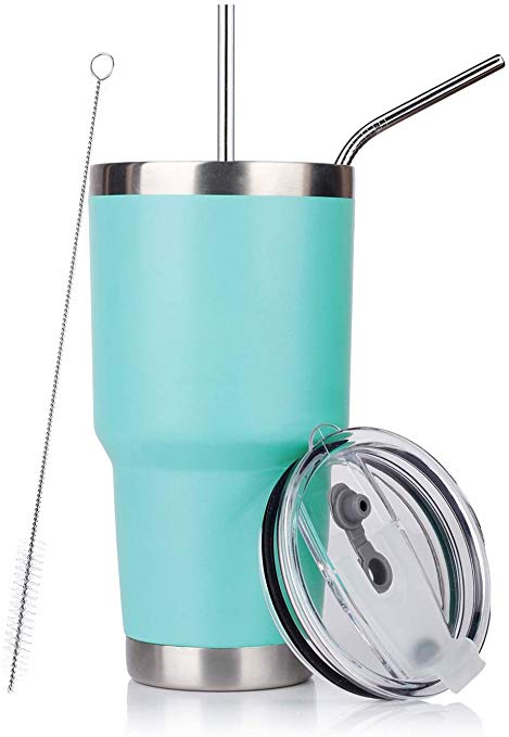 30oz Mint Tumbler Stainless Steel Insulated Travel Mug with Straw Lid Cleaning Brush